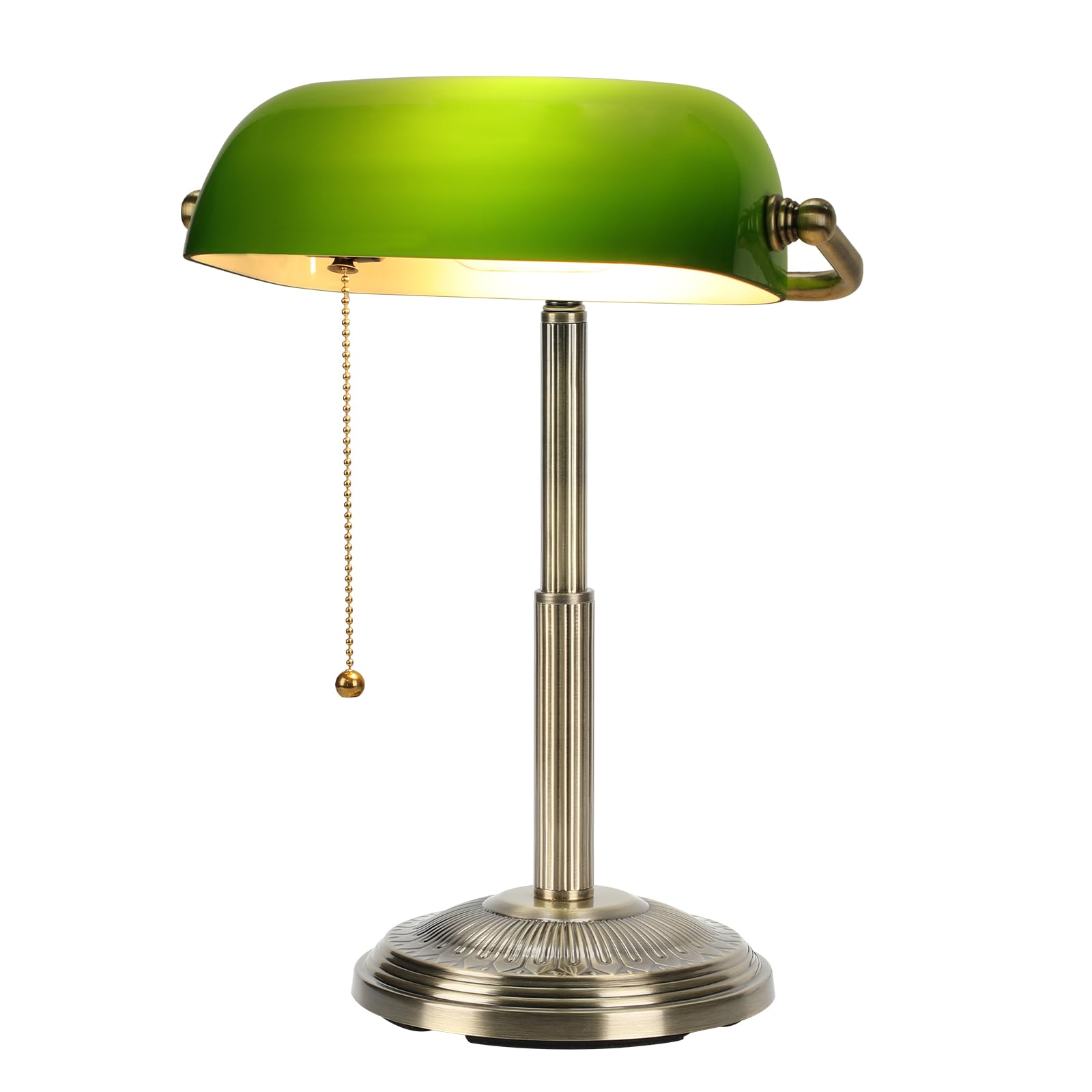 LINNMON Bankers Schreibtischlampe, grüne Retro-Lampe, Vintage-Lampe mit Zugkettenschalter für Home Office (Messing + Grün)