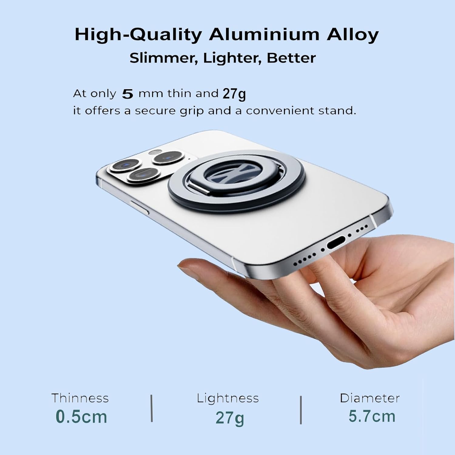 Ultra-Light Dual Sided Magnetic Phone Holder,Car Mount, 360 ° Rotation Finger Ring Holder,Foldable Magnetic Cell Phone Grip Stand Removable Phone Kickstand for All Phones MagSafe Accessories - Image 3