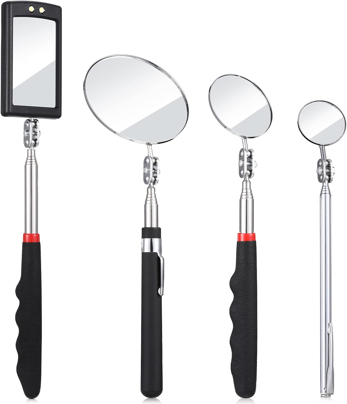 4 Pieces Telescoping Inspection Mirror Telescoping LED Lighted Flexible Inspection Mirror Tool for Checking Observing Vehicle Small Parts (Elegant Style)