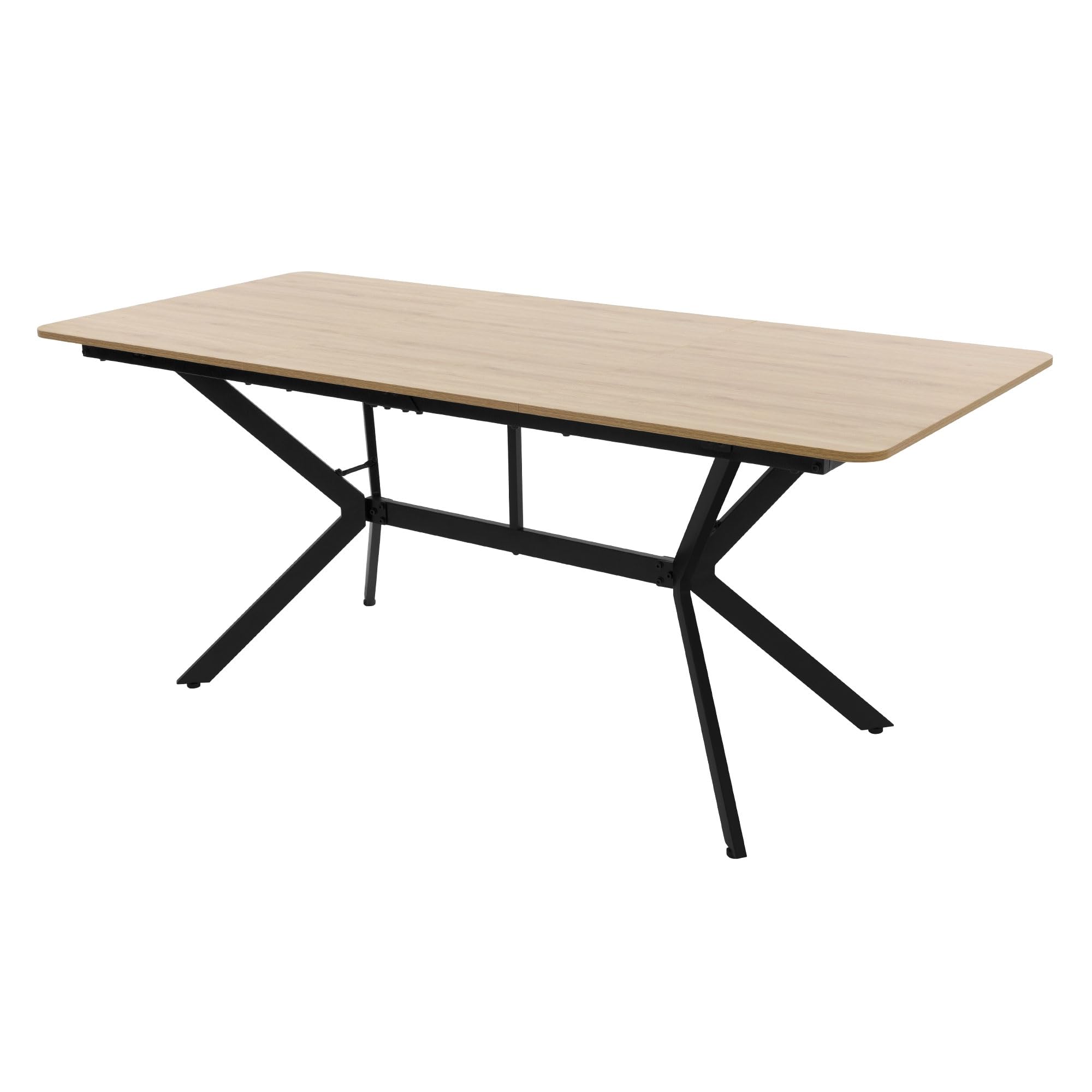 ML-Design Mesa de Comedor Marrón Claro 180x80x75 cm Rectangular para Seis Personas, Mueble para Cocina Salón, Estructura de Acero, Diseño Industrial Moderno, Patas Atornillables Regulables en Altura