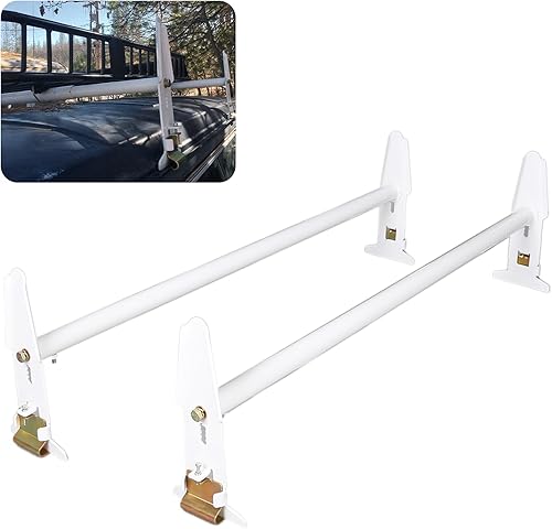 KUAFU Soporte ajustable para escalera de techo de camioneta con 2 barras transversales compatible con Chevy Dodge, Ford, GMC Express, de 47 a 77