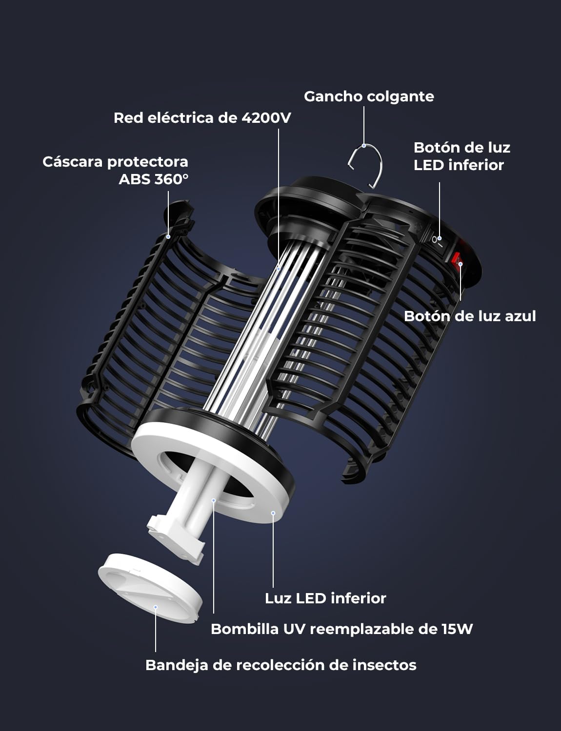 YISSVIC Elektrische Mückenlampe, elektrisch, 4200 V + 15 W, UV-Lampe, IPX4, wasserdicht, für Innen- und Außenbereich