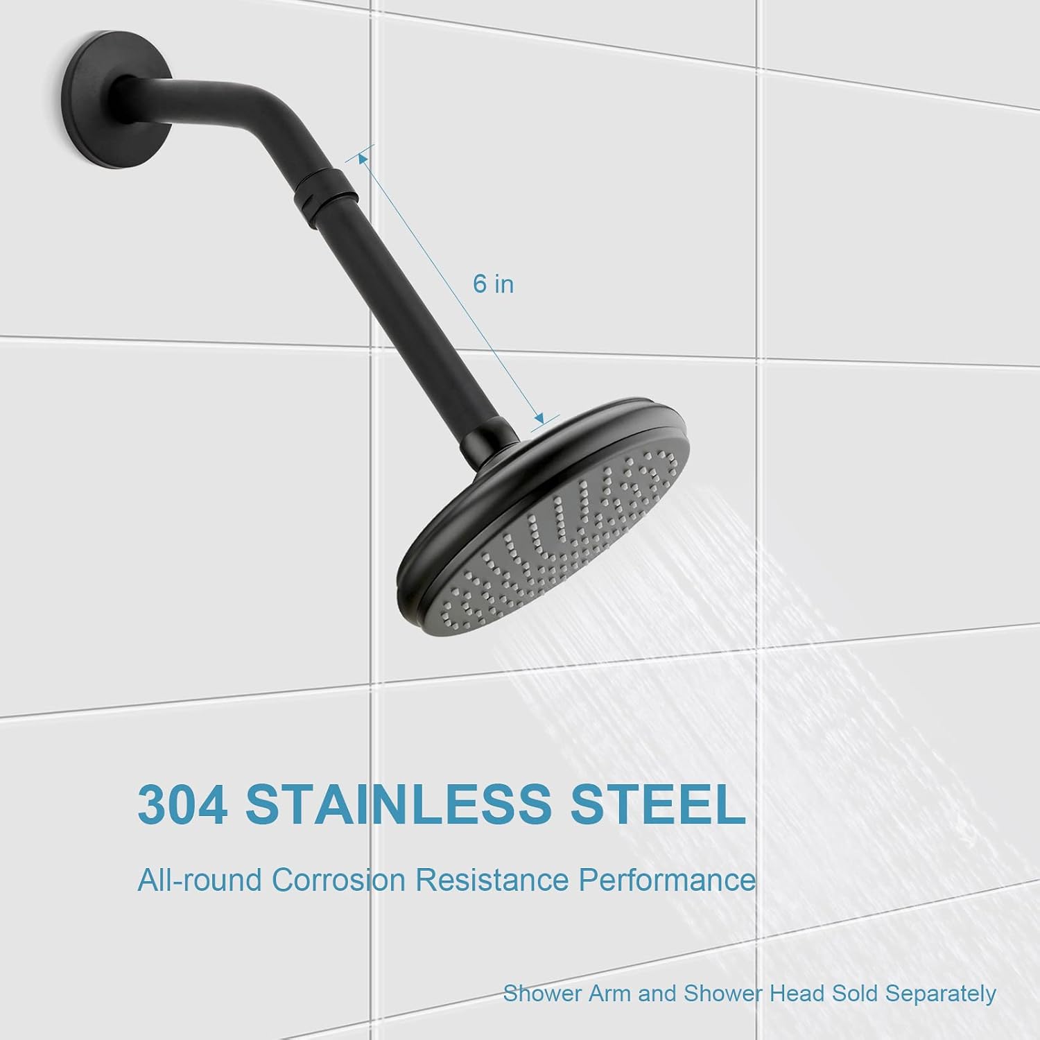 OFFO Shower Head Extension Arm, Shower Arm Extension Shower Head Extender Made of 304 Stainless Steel Shower Pipe Extension, Matte Black 6 Inches
