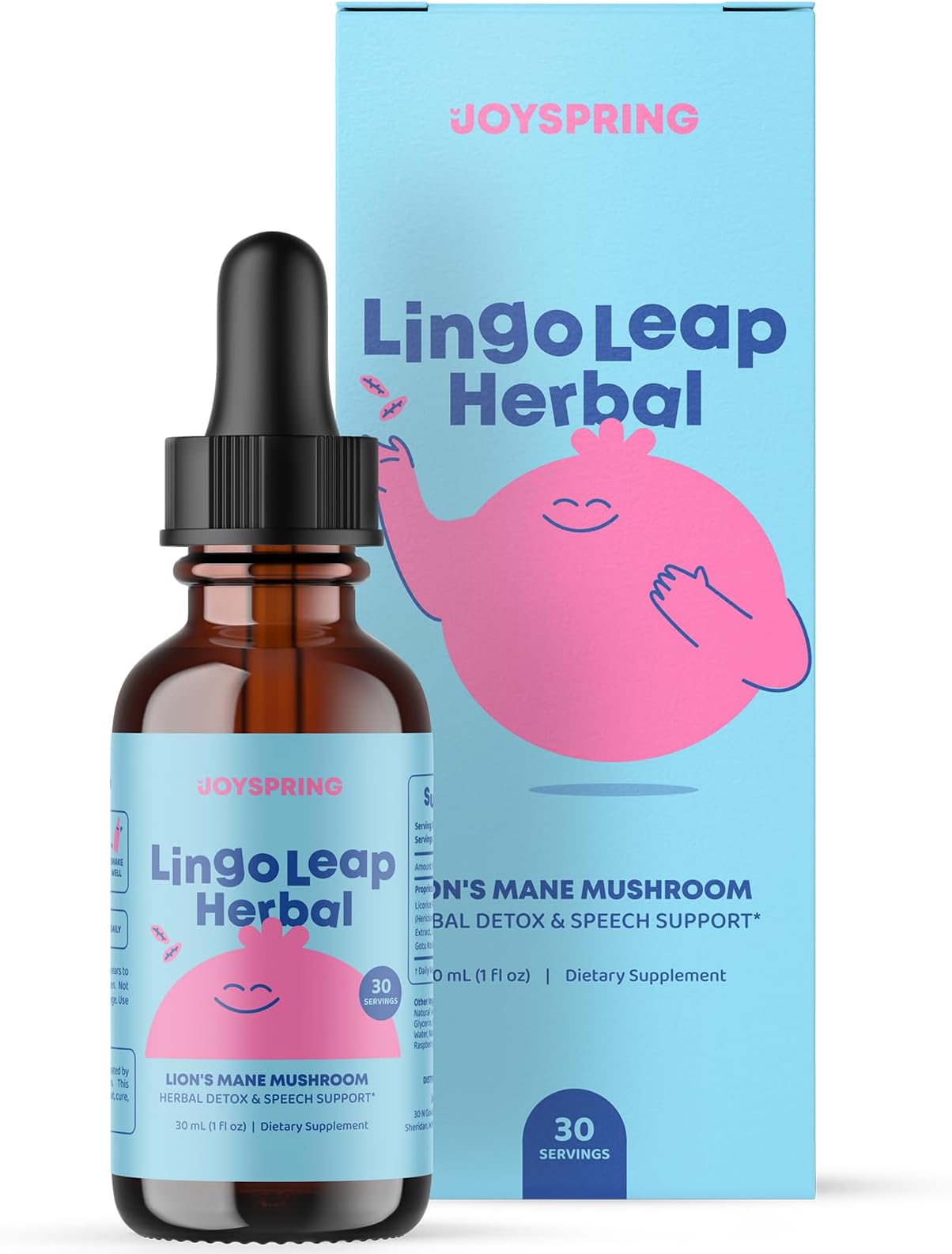 JoySpring Lions Mane for Kids Liquid Drops | LingoLeap Kids Cognitive & Brain Support Herbal Supplement | Lion’s Mane Mushroom with Gotu Kola & Ashwagandha |Raspberry Flavor| 30 Servings