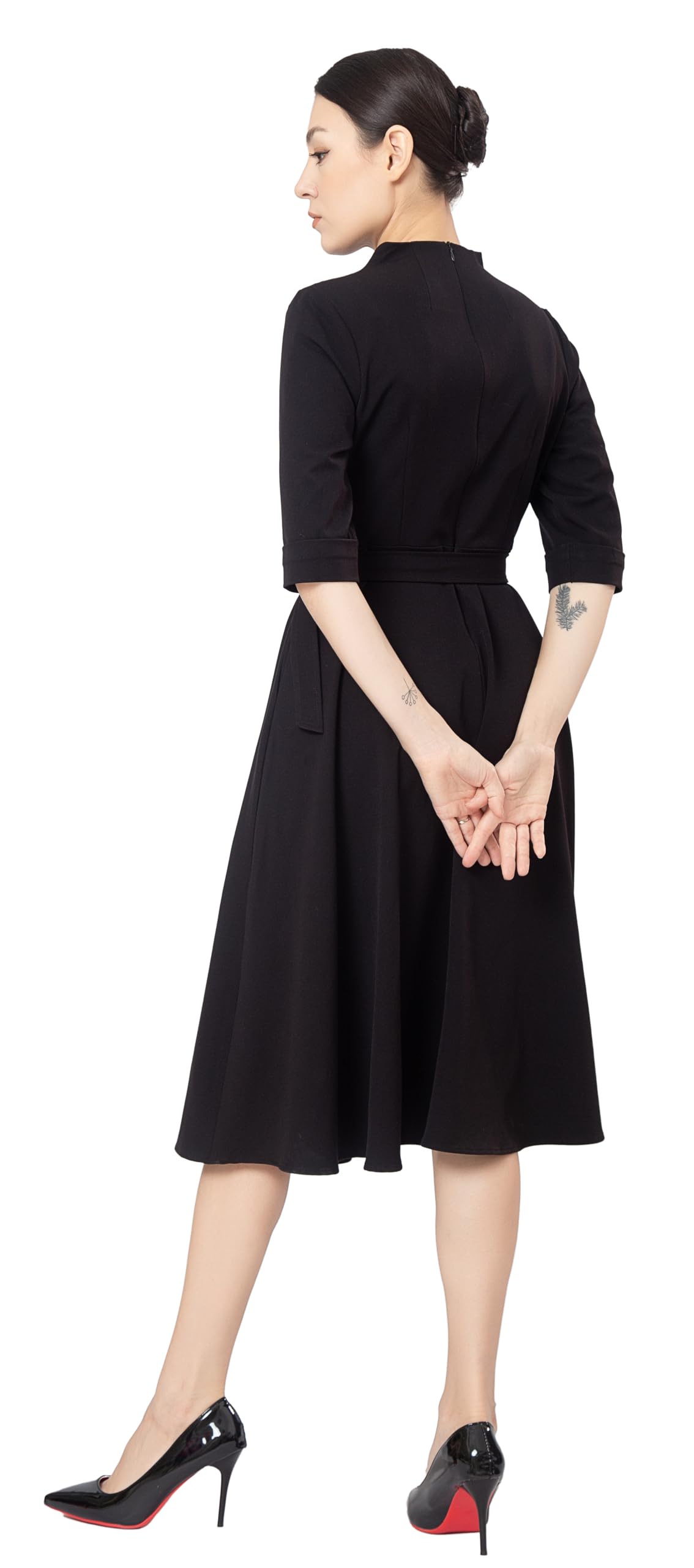 Vestido Midi Fit & Flare Tea con Botones Frontales para Mujer, Ideal para Oficina y Trabajo