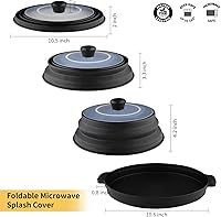 Vista 4 de Cubierta contra salpicaduras de microondas con bandeja de platos, cubierta de silicona para alimentos para microondas con mango antiquemaduras, tapa