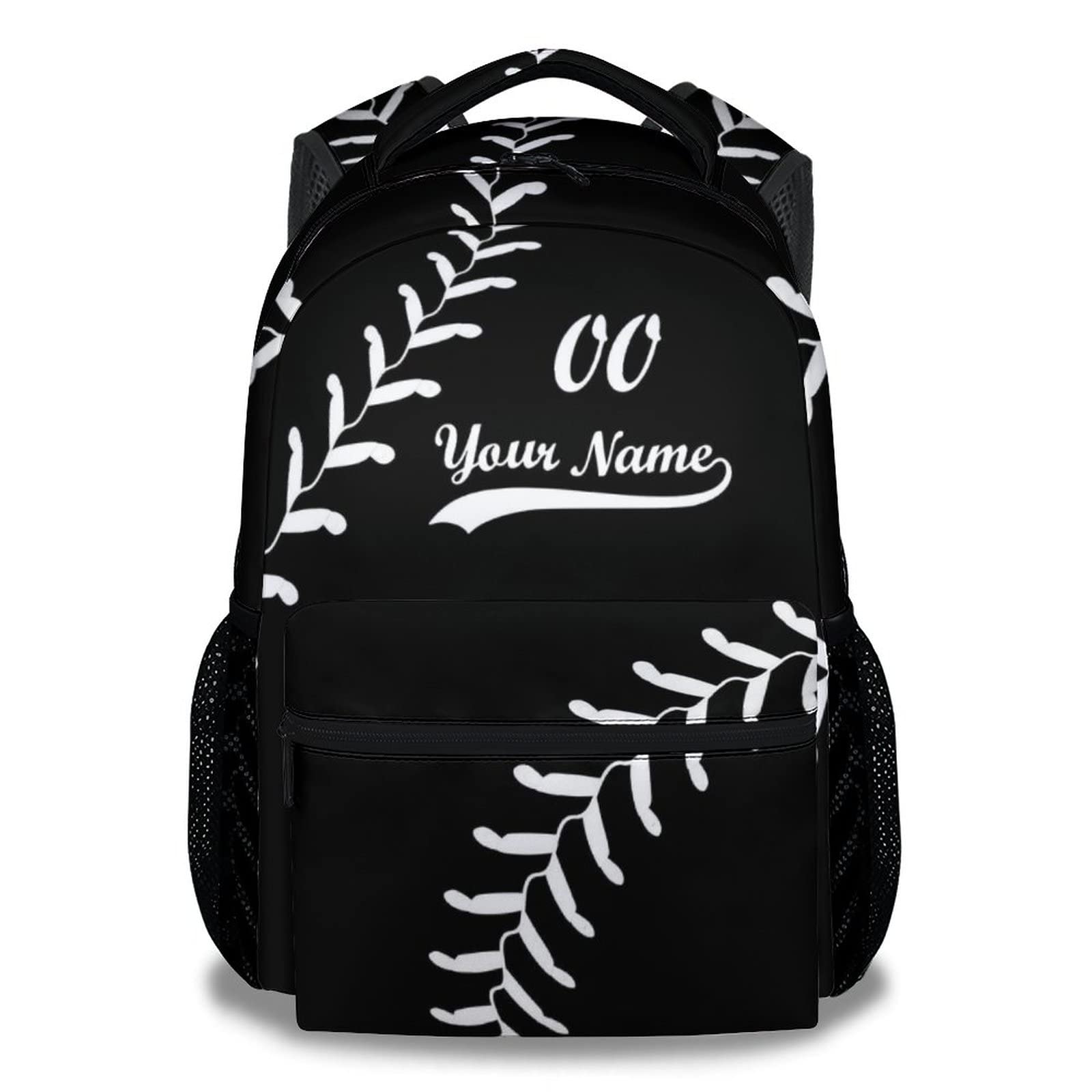 XaocNyx Personalized Baseball School Backpack for Boys, 16 Inch Black Backpacks for Kids Age 10-12, Cool Lightweight Bookbag for Travel