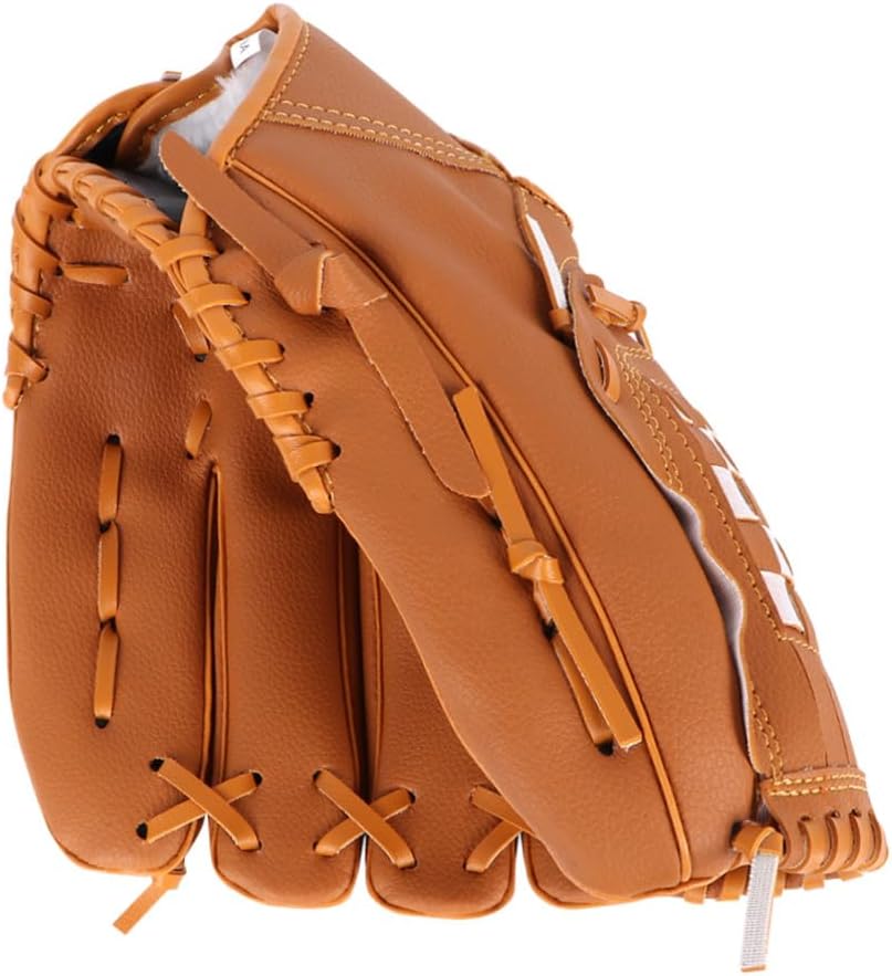 Yellow 10.5 Inch Left Hand Baseball Glove for Softball Outdoor Team Sports | PVC Construction, Basket Weave Webbings, Flex-Action Heel, Adjustable Binding Strap, Faux Fur Lined Interior