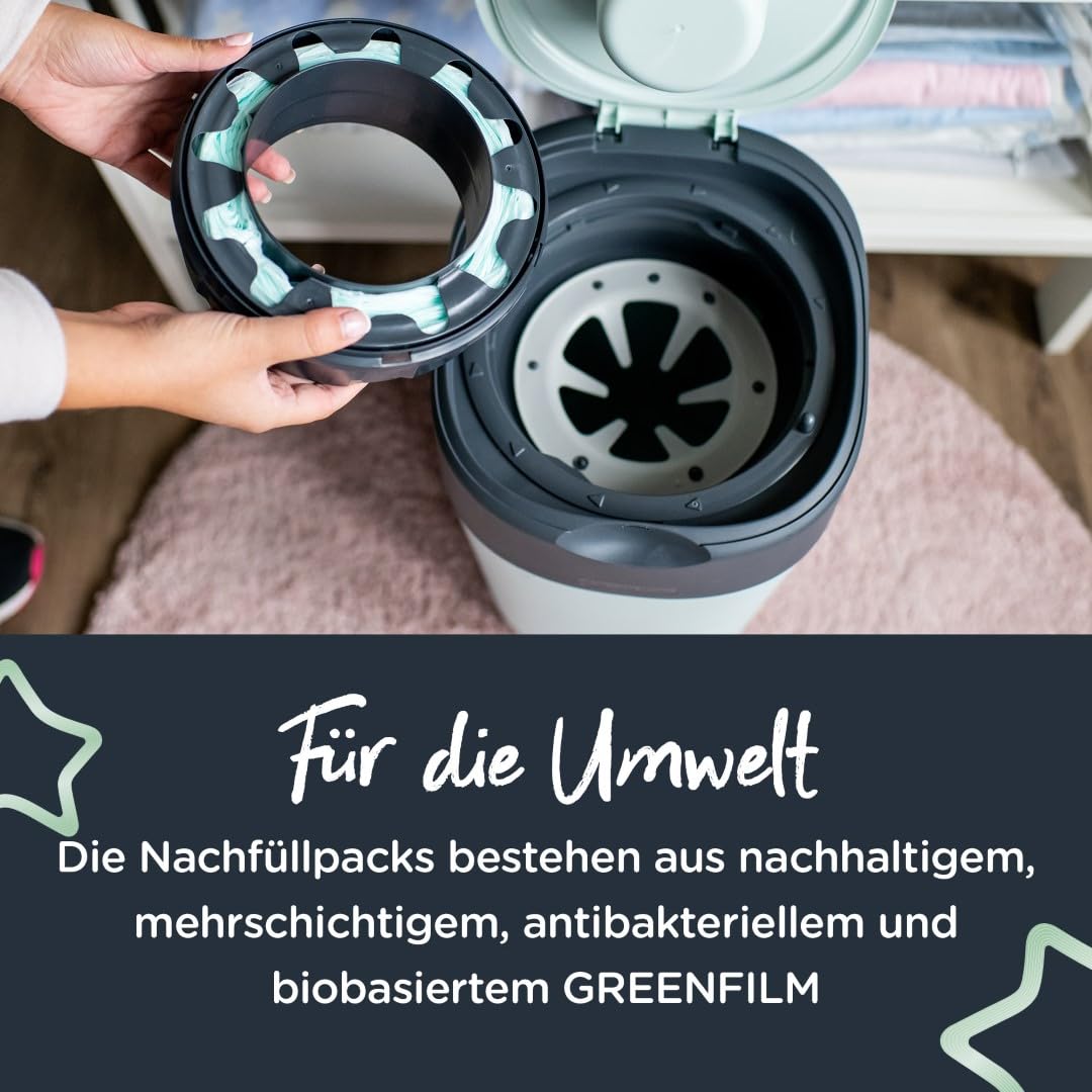 Tommee Tippee Windeleimer Nachfüllkassetten für Twist & Click, nachhaltiger antibakterieller GREENFILM, 18er Pack