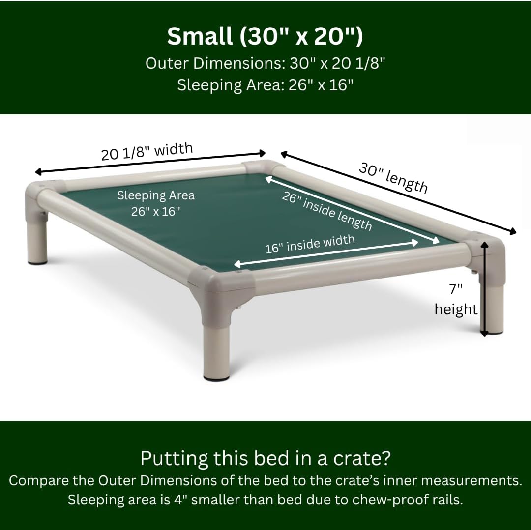 Kuranda Chewproof Elevated Pet Bed - Almond PVC - 30" x 20" - Ballistic Nylon - Forest Green
