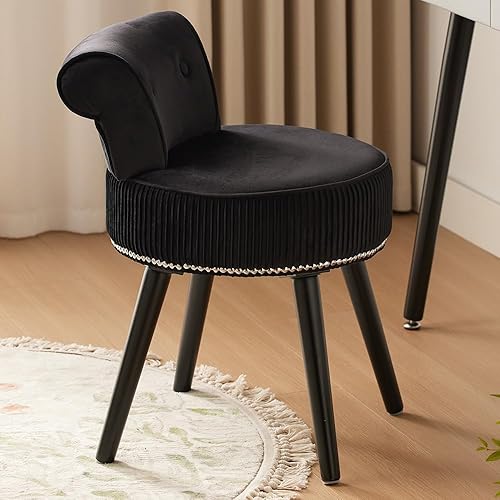 Miniatura 7 de YYW HOME Taburete de tocador  Silla de tocador con respaldo, pequeña silla de tocador de maquillaje, taburete de terciopelo, sillas de acento