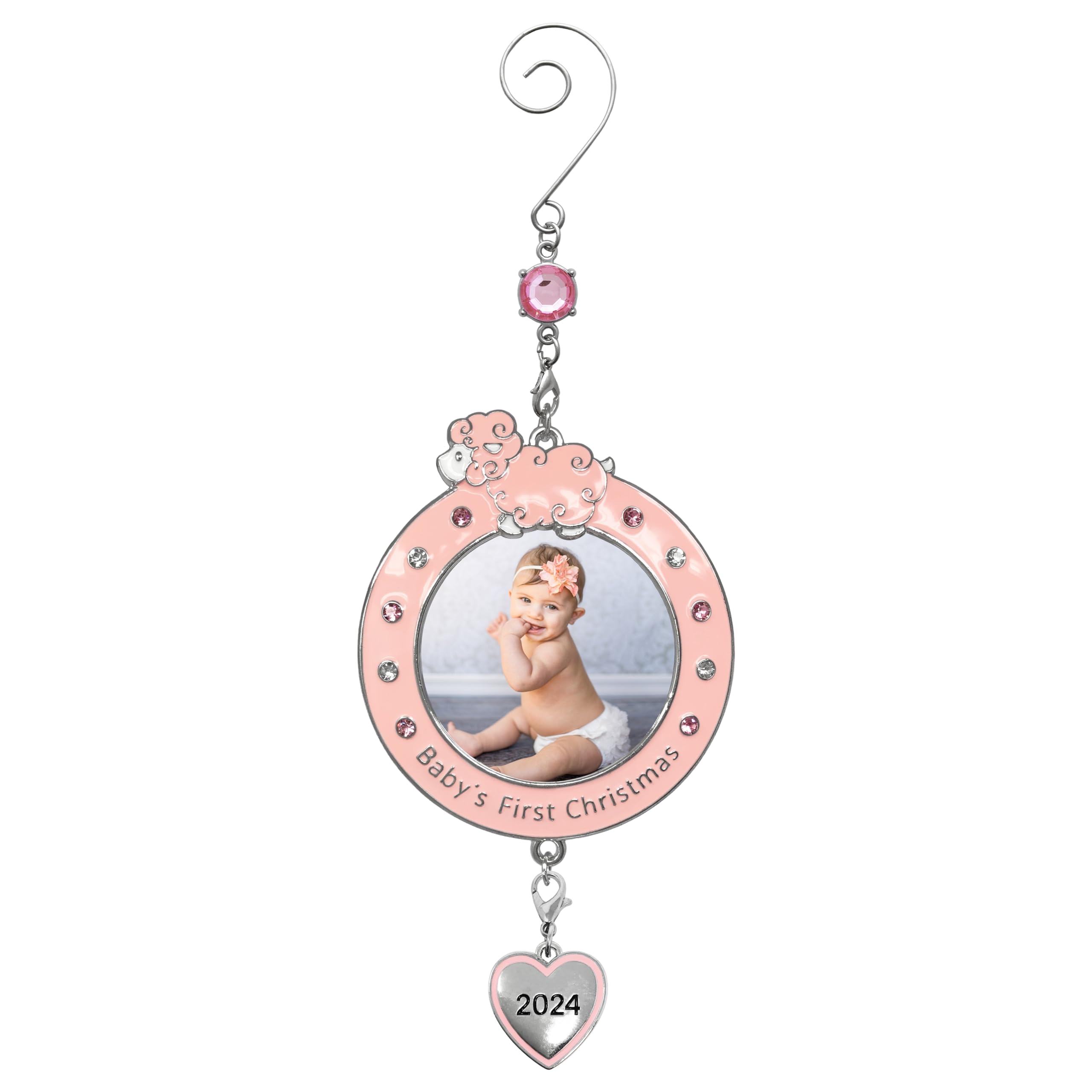 BANBERRY DESIGNS Photo Baby Girl's First Christmas Ornament - 2025 Dated Xmas Picture Decoration for Newborn Daughter - Baby's 1st Keepsake - Gift-Storage Bag Included