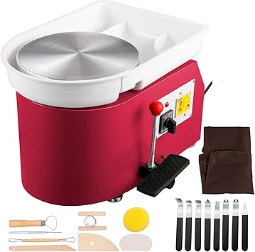VEVOR Pottery Wheel 28cm Pottery Forming Machine 350W Electric Pottery Wheel with Adjustable Feet Lever Pedal DIY Clay Tool with Tray for Ceramic Work Clay Art DIY Clay Pink, 18 Piece