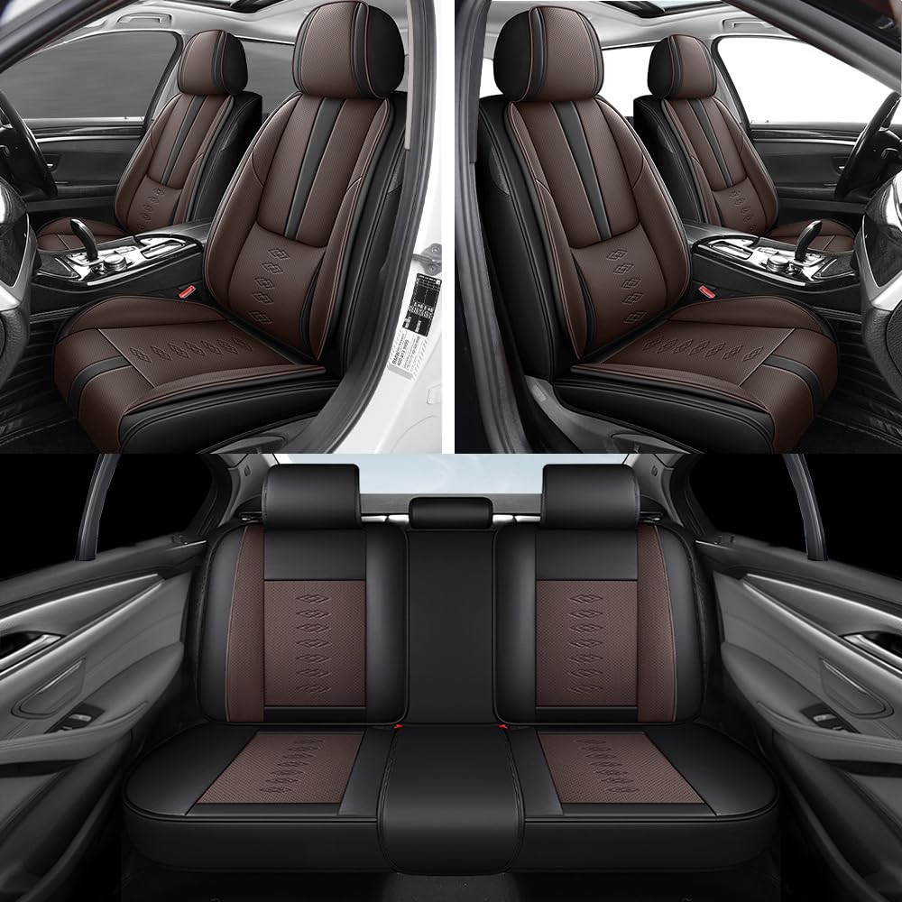 NCCLOVELY Car Seat Covers for Honda HR-V 2016-2024 2025,Waterproof Leather Seat Covers 5-Seats Standard,Car Interior Accessories with Airbag,Car Seat Protectors for HR-V(Black+Coffee)