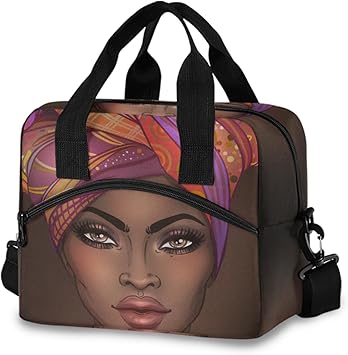 Lunch Bag for Girls Women,Black Marble With Abstract Lines Lunch Box Container with Detachable Shoulder Strap,Insulated Lunch Coolers for School Office