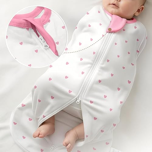 Miniatura 6 de Manta para bebé de 0 a 2 meses, saco de dormir de algodón con cremallera y brazos, mantas para niñas recién nacidas (lazo, corazón, fresa, paquete