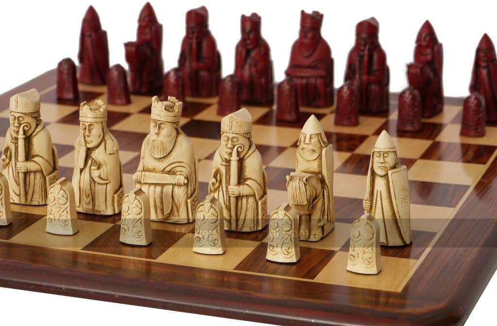 Replica Isle of Lewis Chess Set - Cream & Red Chess Pieces - 3.5 Inch King - Made in UK - Historical Strategy Game - Ages 14+