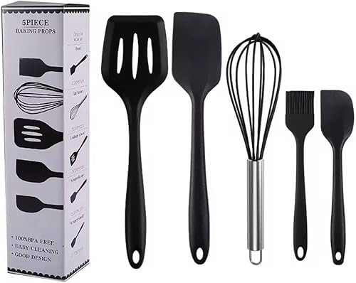 Set de Utensilios de Cocina de Silicona 5 Piezas Resistentes al Calor Herramientas para Cocinar Antiadherentes, Flexibles y Duraderas, Seguras para