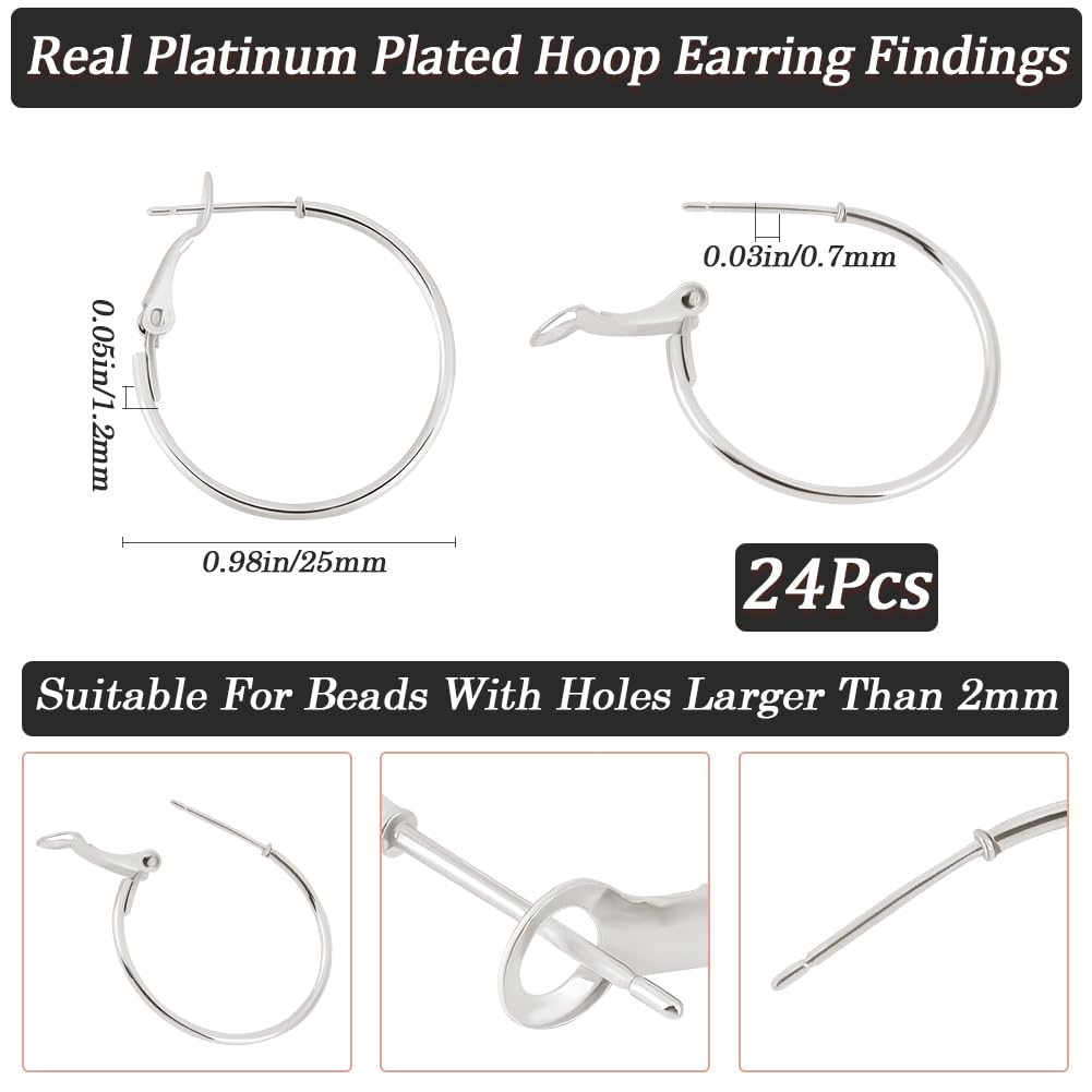 Beebeecraft 1 Box 24Pcs Hoop Earrings Findings Platinum Plated Brass Round Open Beading Hoop Components for Jewellery Making DIY Crafts Art Accessories Creation Festival Gift Wedding Party Favor - Image 2