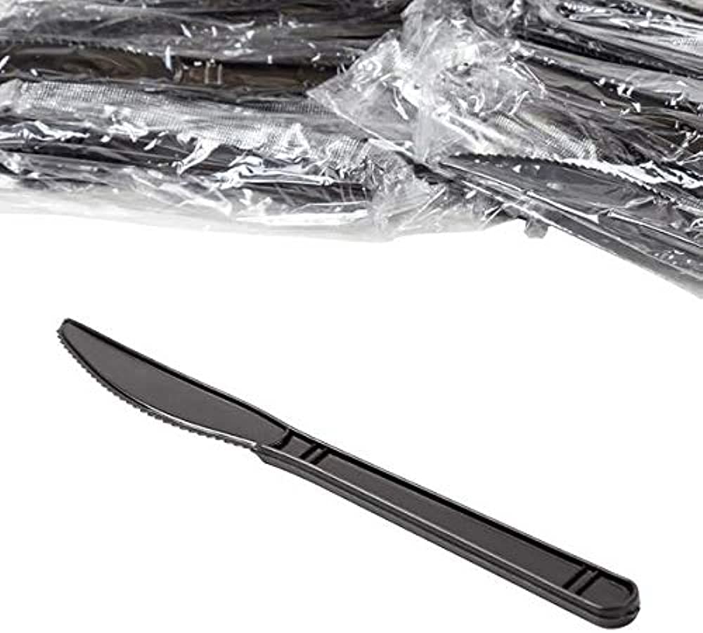 VeZee Film Wrapped Heavy Weght Black Disposable Plastic Knife, Good for Parties, Weddings, Restaurant, Hotels & Home: 1000 Pcs