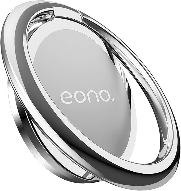 Amazon Brand - Eono Phone Ring Holder Handy Finger Ring Stand, Universal Grip 360 Adjustable Loop for iPhone 14 Pro Max Plus 13 mini 12 11 XS XR X 8 7 6 6s Plus, Galaxy, 4-8 inches Smartphone - Silver