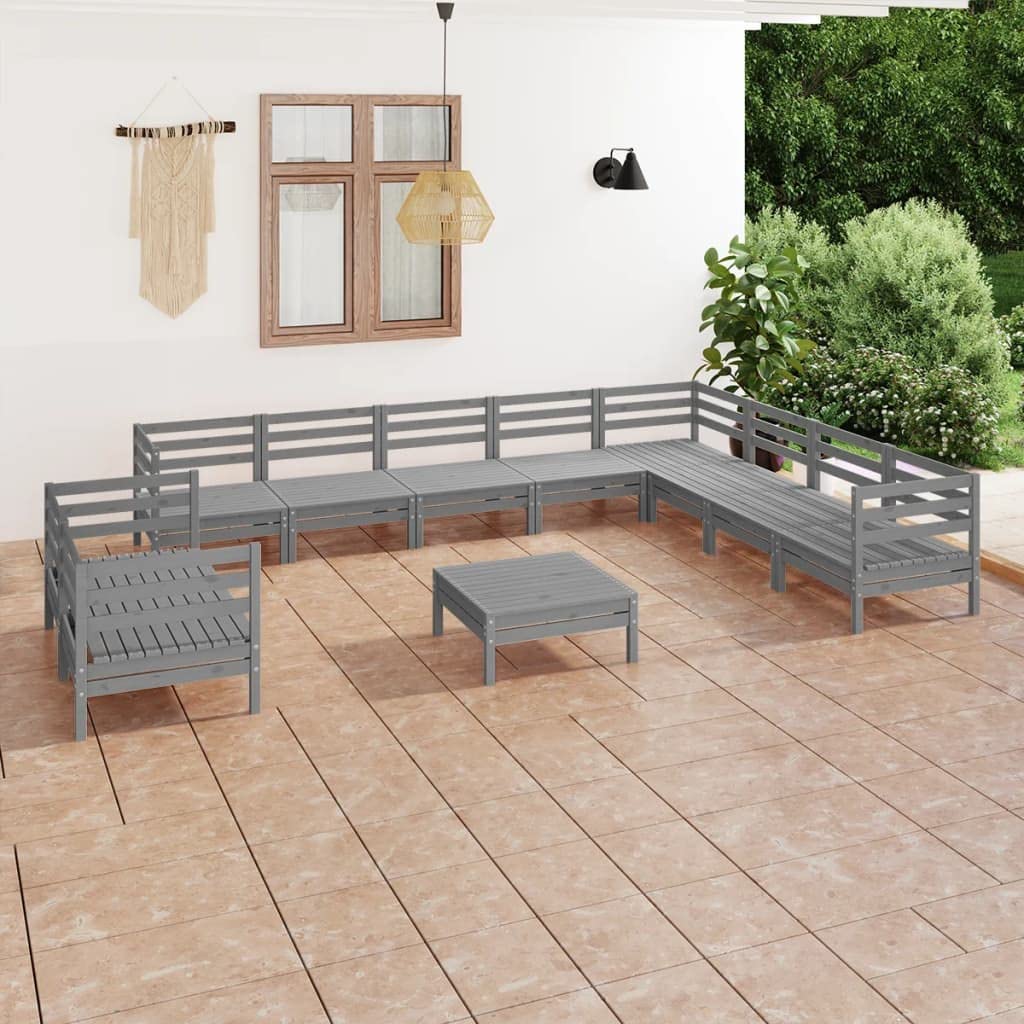 UYSELA Muebles 11 piezas jardín salón conjunto sólido madera de pino gris
