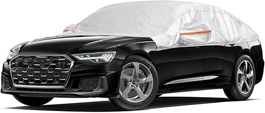 Half Car Cover for Sedan, Windshield Snow Cover Hail Protector Car Cover Sunroof Cover for Dustproof Sunproof, Universal Silver Sedan Car Cover for Waterproof All Weather.