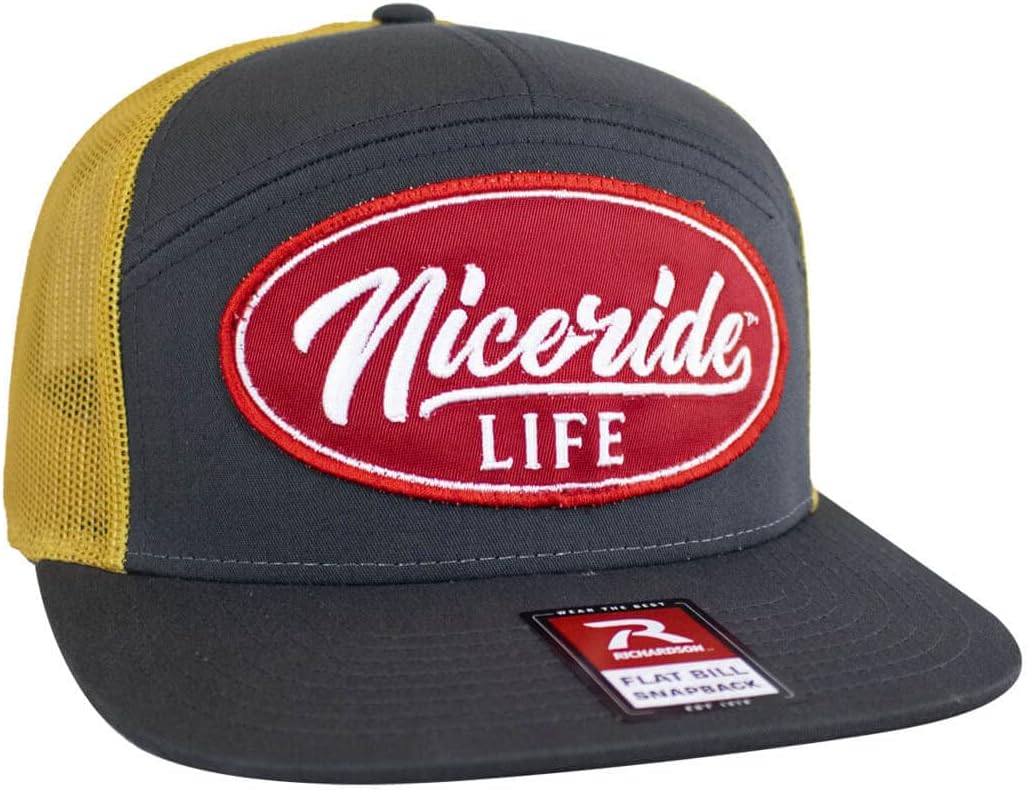 “Horsepower Patch” 7 Panel Unisex Adjustable Flatbill Cap with Embroidered Patch Logo – Mesh Back Hat – One Size