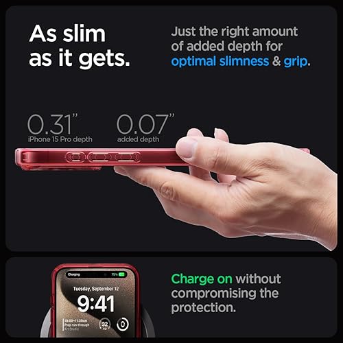 Vista 335 de Spigen Funda para iPhone 15 Pro, ultra híbrida MagFit [antiamarilleo] [compatible con Magsafe] - Fibra de carbono