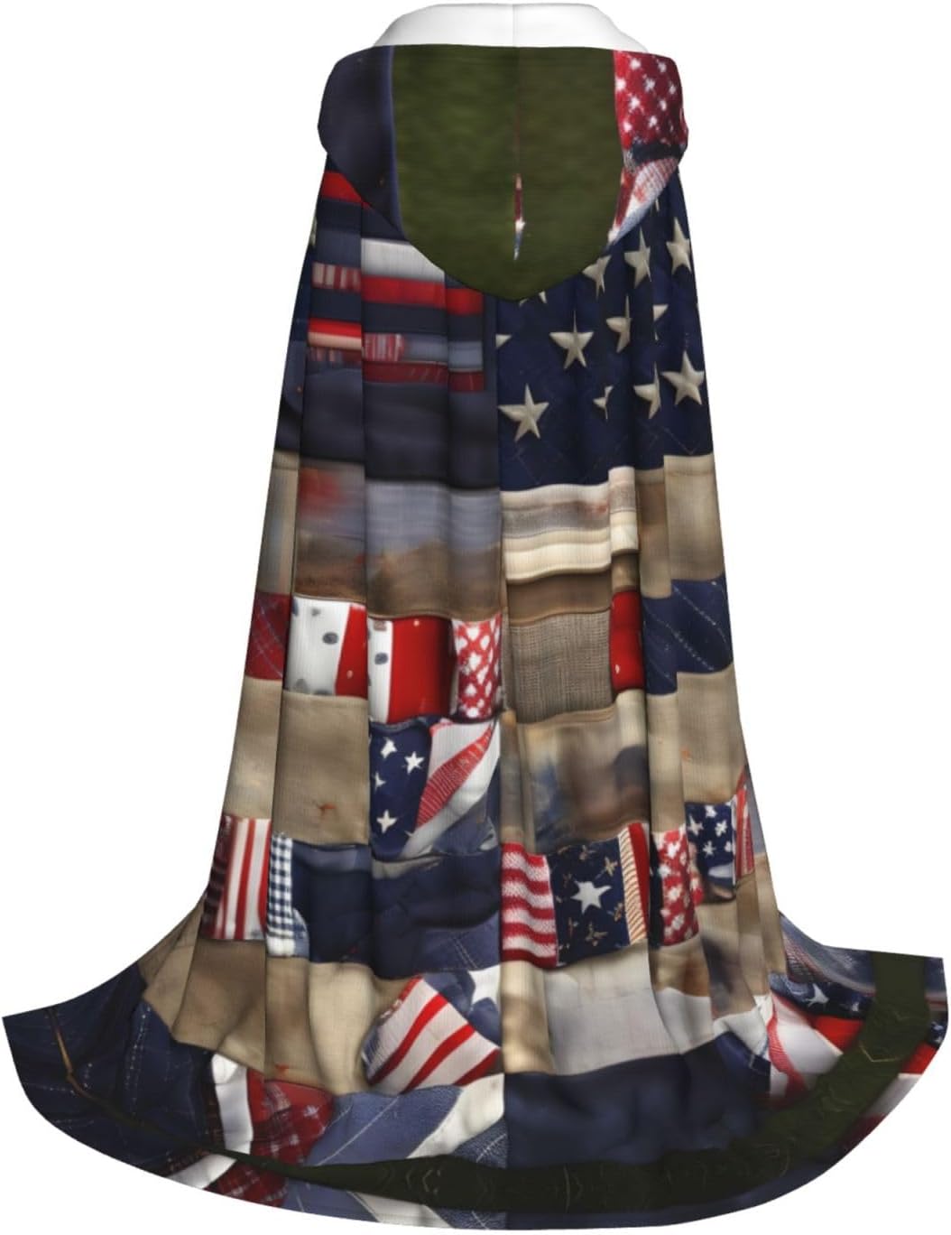 American Flag Patchwork print Wizard Hooded Robe Medieval Cape Renaissance Cloak for Men Women Halloween Costume