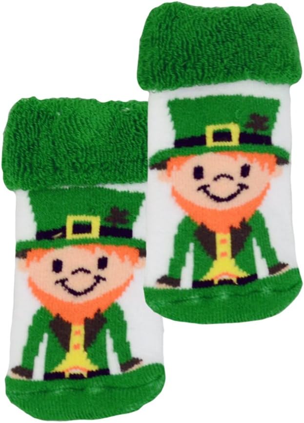 Carrolls Irish GiftsTraditional Craft White Newborn Bootie Socks With Leprechaun Print, Green, One Size