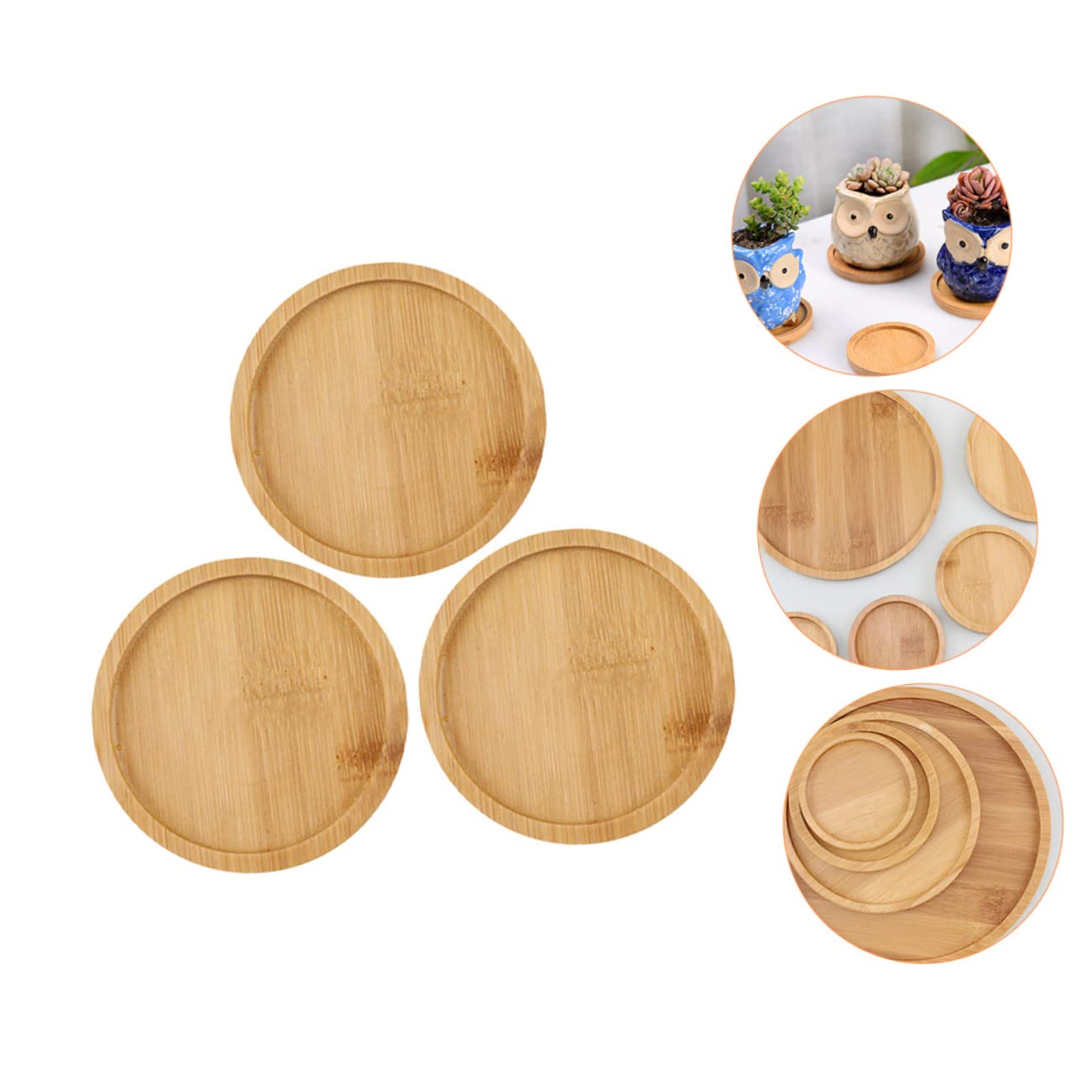 FUNOMOCYA 3pcs Small Round Wooden Flowerpot Tray Succulent Saucers for Indoor Plants for Balconies and Windowsills Prevents Water Leakage and Spills
