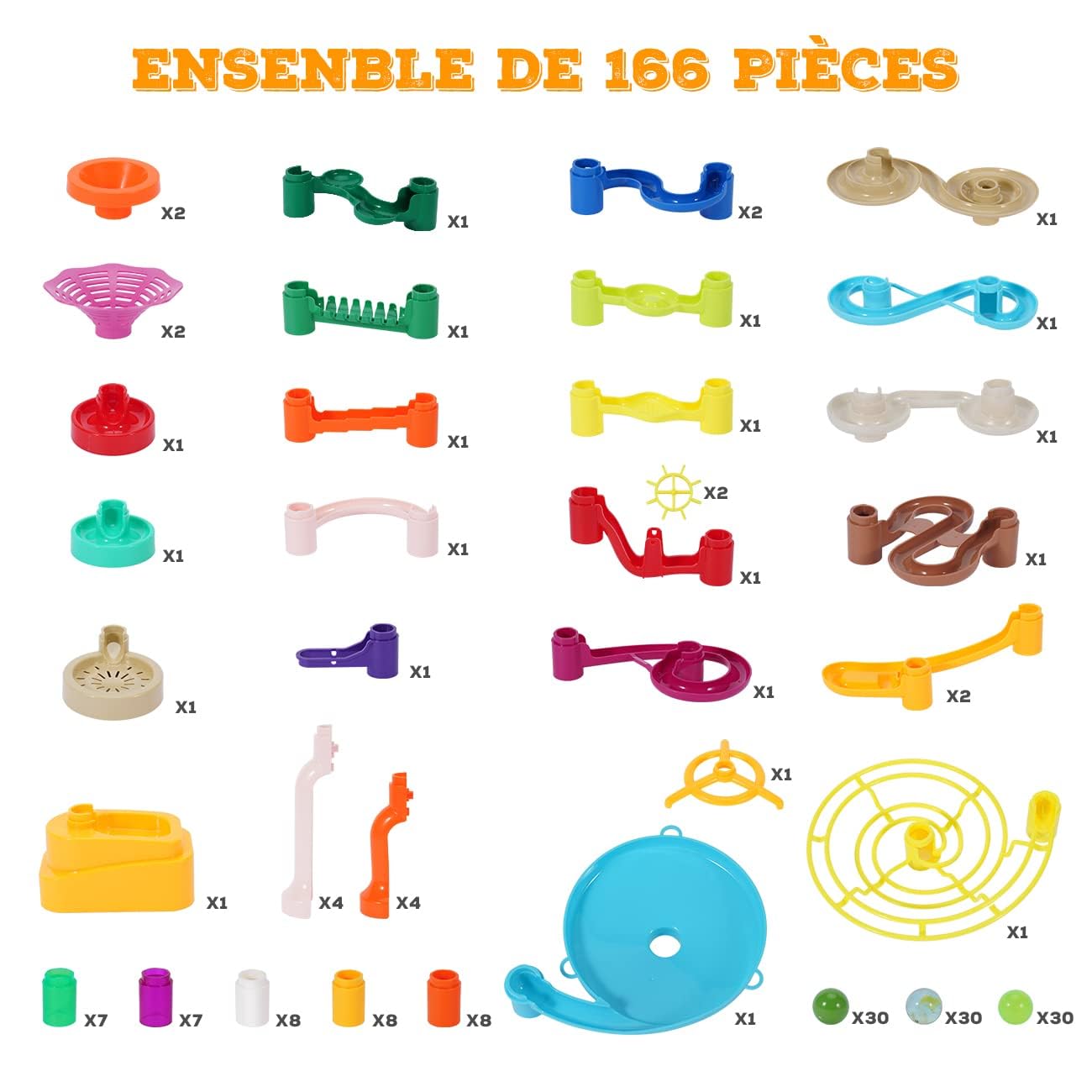 Ifollower Tricky Bille - 166 Pcs Circuit à Billes Couleurs Macaron, Éléments Ludiques Jeu de Construction d'un Labyrinthe Educatif, Sécurité Robuste Marble Rush Conviennent aux Enfant de Plus de 3 Ans