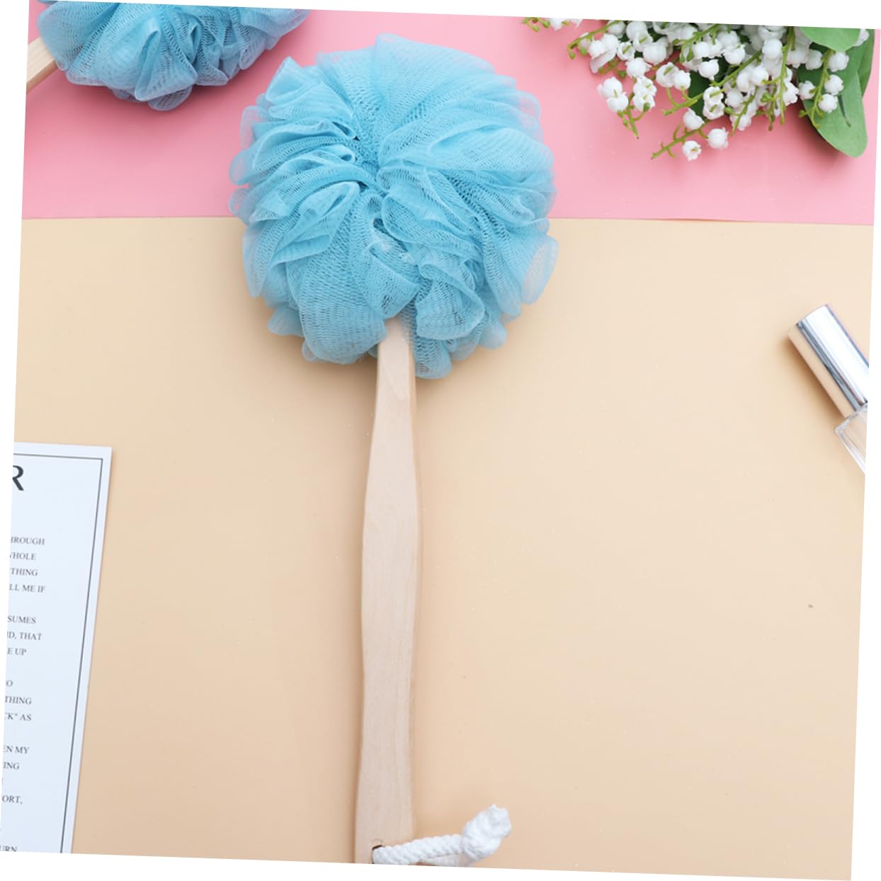 VALICLUD 3 Piezas De Bolas De Baño Cepillos De Fregar Para Toallas De Baño Mango Largo Fibras Esponjosas Bolas De Espuma Con Mango Accesorios De Baño Esponja De Baño De Bambú