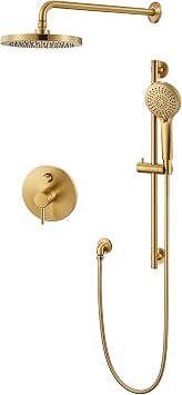 Luxier SS-D02-TG Single-Handle 3-Spray 24 in. Wall Bar Shower Faucet Kit with Hand Shower in Brushed Gold