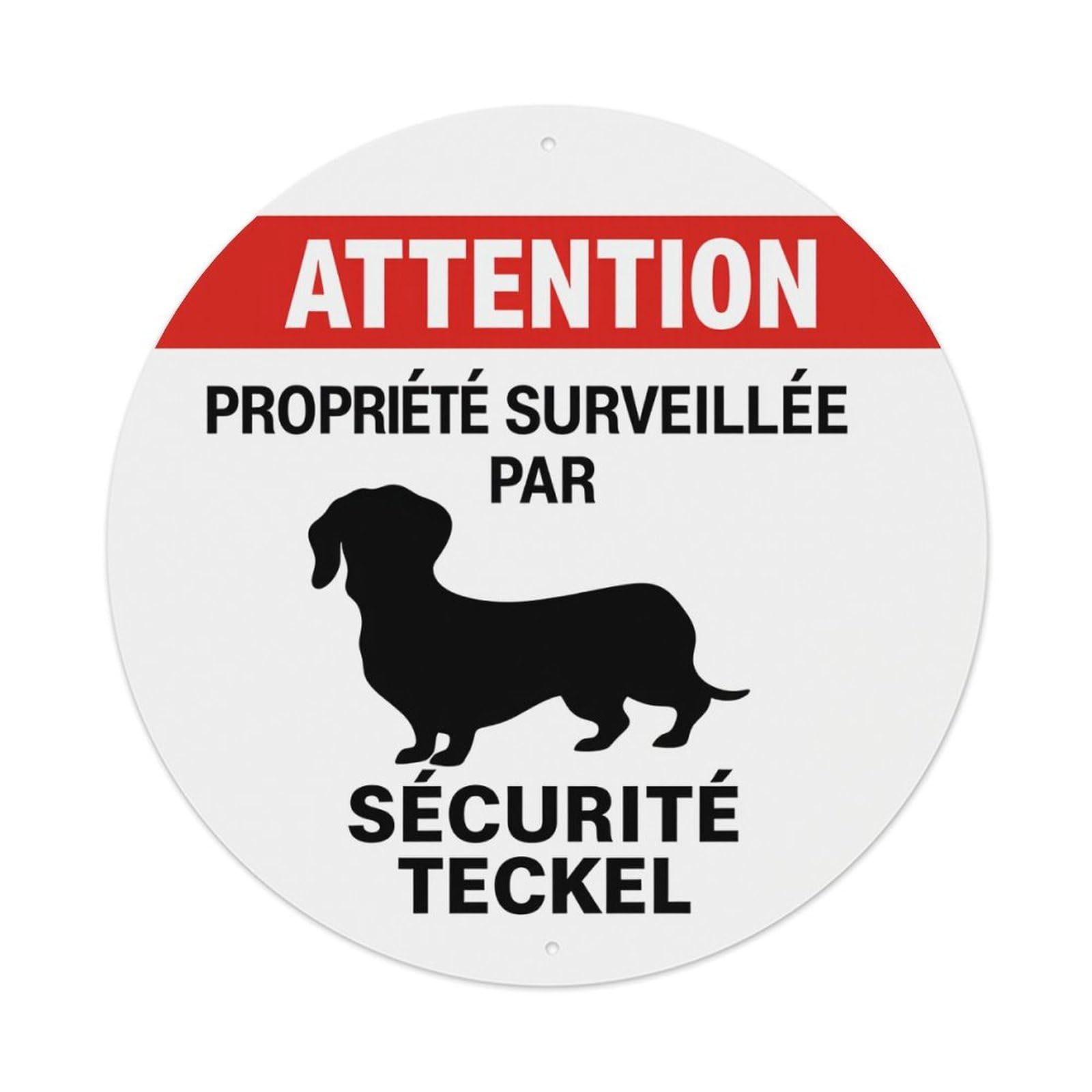 Attention Property Monitored by Security Dachshund Round Tin Sign Vintage Metal Poster Retro Bar, Home, Man Cave, Kitchen, Laundry Room Wall Art Decor Gift 8x8Inch