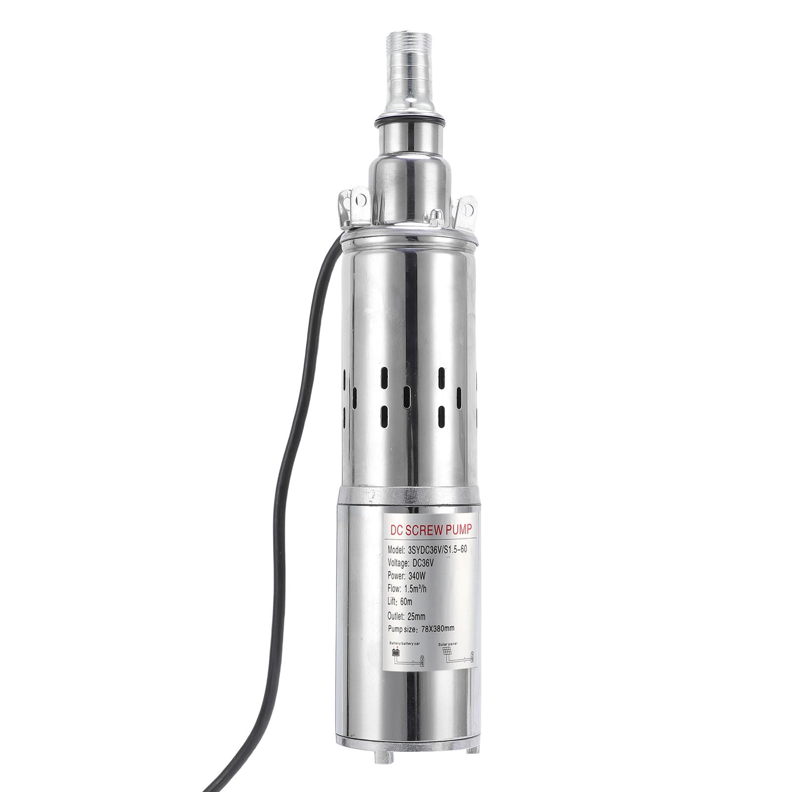 Pompa Solare per Pozzi Profondi da 340 W, Sommergibile 36 V CC, Prevalenza Massima 60 M, Portata 6,6 GPM, Kit Pompa Acqua Solare in Acciaio Inossidabile con Controller per Irrigazione Agricola