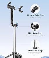 Vista 5 de Trípode de Viaje para Selfie de 67 Pulgadas, Trípode Extensible para iPhone con Control Remoto Inalámbrico y Soporte para Teléfono, Soporte