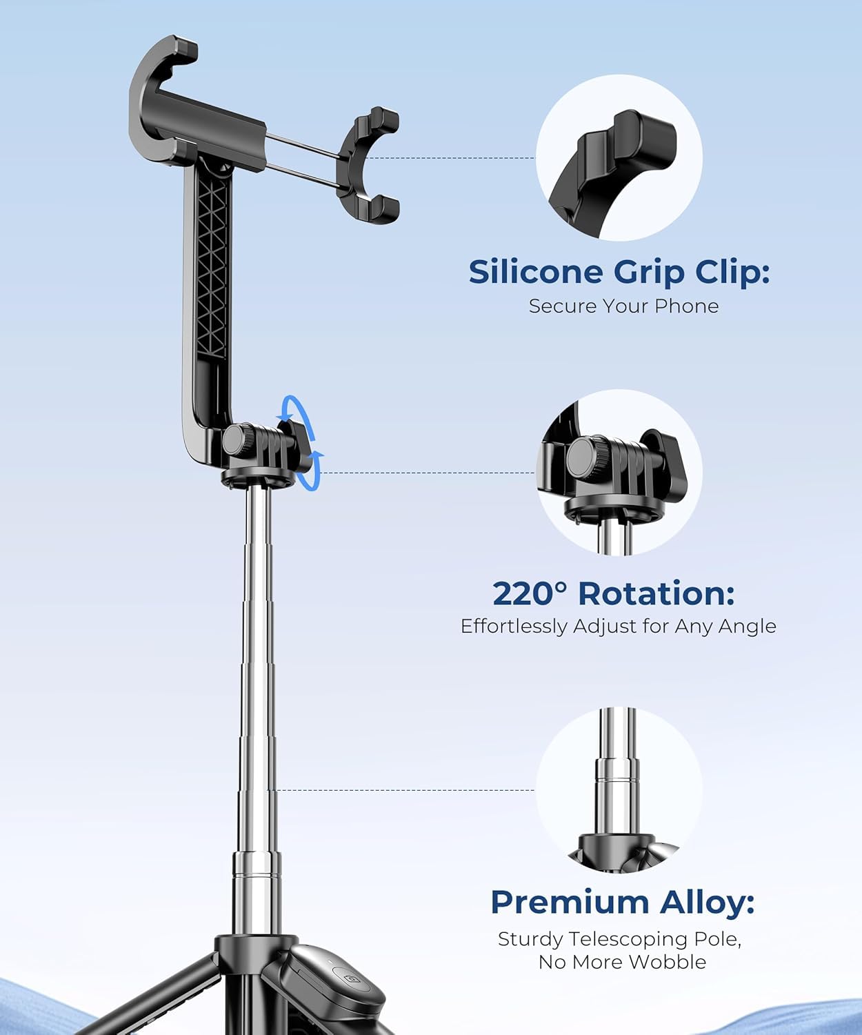 67‘’ Selfie Stick Travel Tripod, Extendable Tripod for iPhone with Wireless Remote Control and Phone Holder, iPhone Stand for Photograph, Compatible with All Cell Phones, Black