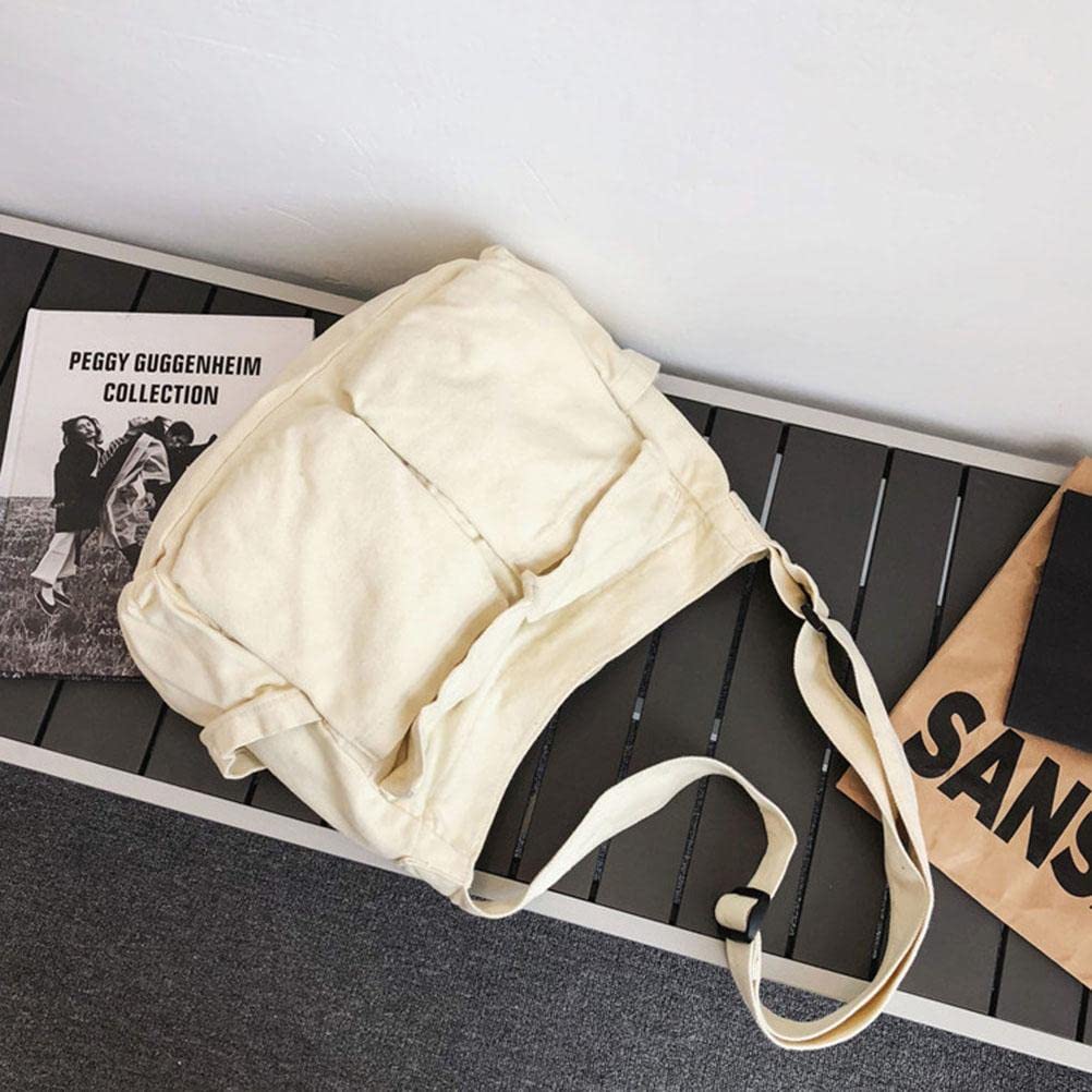 Bolso bandolera de lona de gran capacidad, bolsa de mensajero, bolsa de hombro de viaje con múltiples bolsillos, bolsas casuales de hombro para mujeres y hombres, White