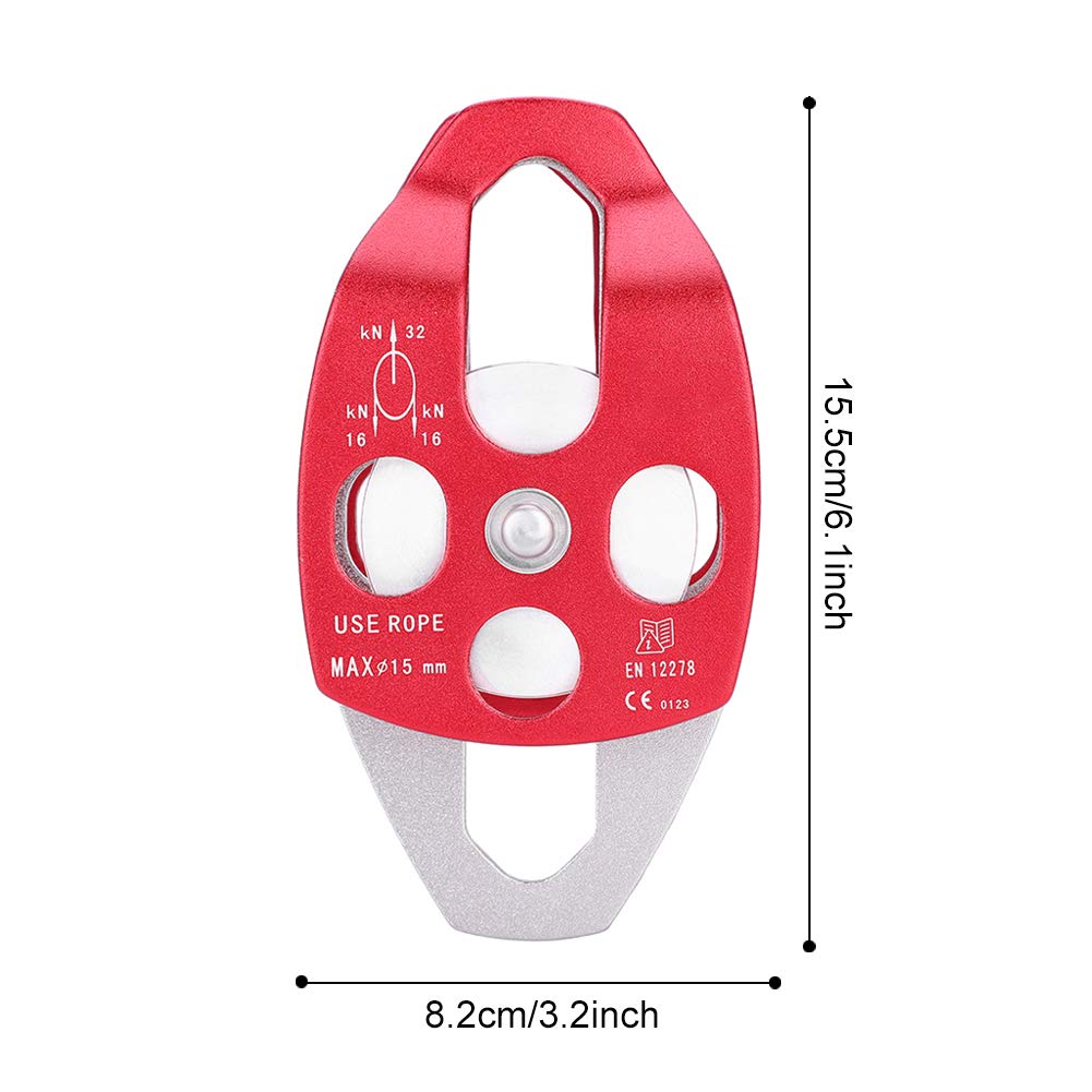 -Duty Climbing Pulley System for Rock Climbing & – 12kN Load Rated, 360° Rotation, Compact Aluminum Block with Integrated Rope Guard