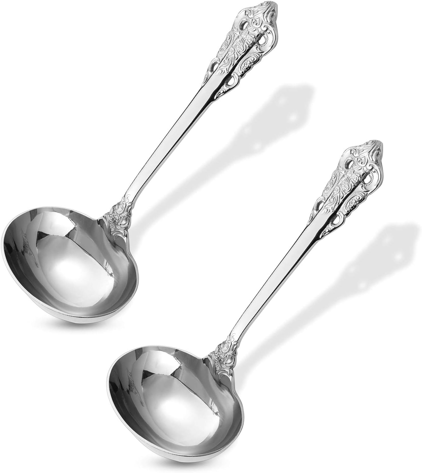 KEAWELLGorgeous 1 oz. 18/10 Stainless Steel Gravy Ladle, Antique Small Ladle for Stirring, Mirror finished Soup Ladle Spoon and Dishwasher Safe (2, Silver)
