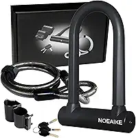 Bicicleta U Lock resistente anti-roubo com cabo de aço de segurança de 1,2 m - 3 chaves e suporte de montagem incluídos, travas de bicicleta perfeitas para estrada, montanha, scooter e