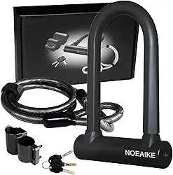Bicicleta U Lock resistente anti-roubo com cabo de aço de segurança de 1,2 m - 3 chaves e suporte de montagem incluídos, travas de bicicleta perfeitas para estrada, montanha, scooter e