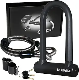 Bicicleta U Lock resistente anti-roubo com cabo de aço de segurança de 1,2 m - 3 chaves e suporte de montagem incluídos, travas de bicicleta perfeitas para estrada, montanha, scooter e