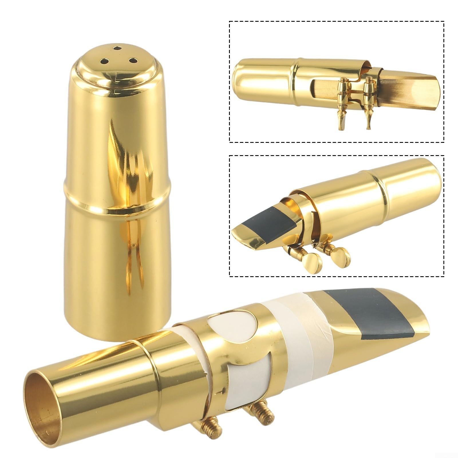 Boquilla de metal de grado profesional para saxofón tenor compatible con tamaños 5, 6, 7, 8, 9 e incluye tapa de ligadura (C medio (medio C (8))