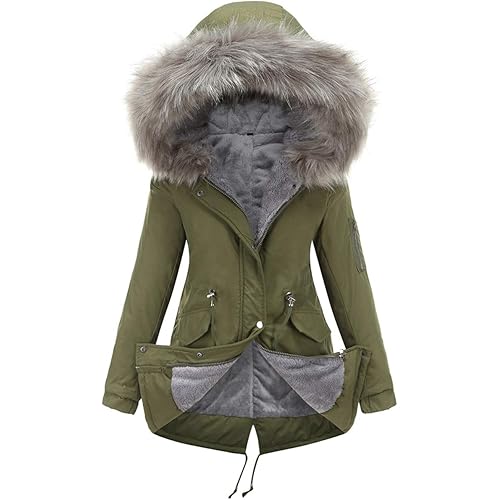 chouyatou Women's Winter Sherpa Lined Faux Fur Hooded Mid Long Safari Parka Coat