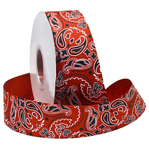Morex Ribbon Bandana Grosgrain Fabric Ribbon with 1-1/2-Inch by 25-Yard Spool, Red
