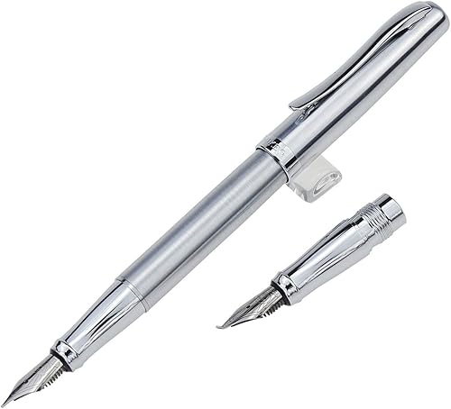 Miniatura 2 de Duke 209 - Pluma estilográfica de acero plateado de doble punta mediana y doblada, juego de escritura intercambiable con caja de regalo