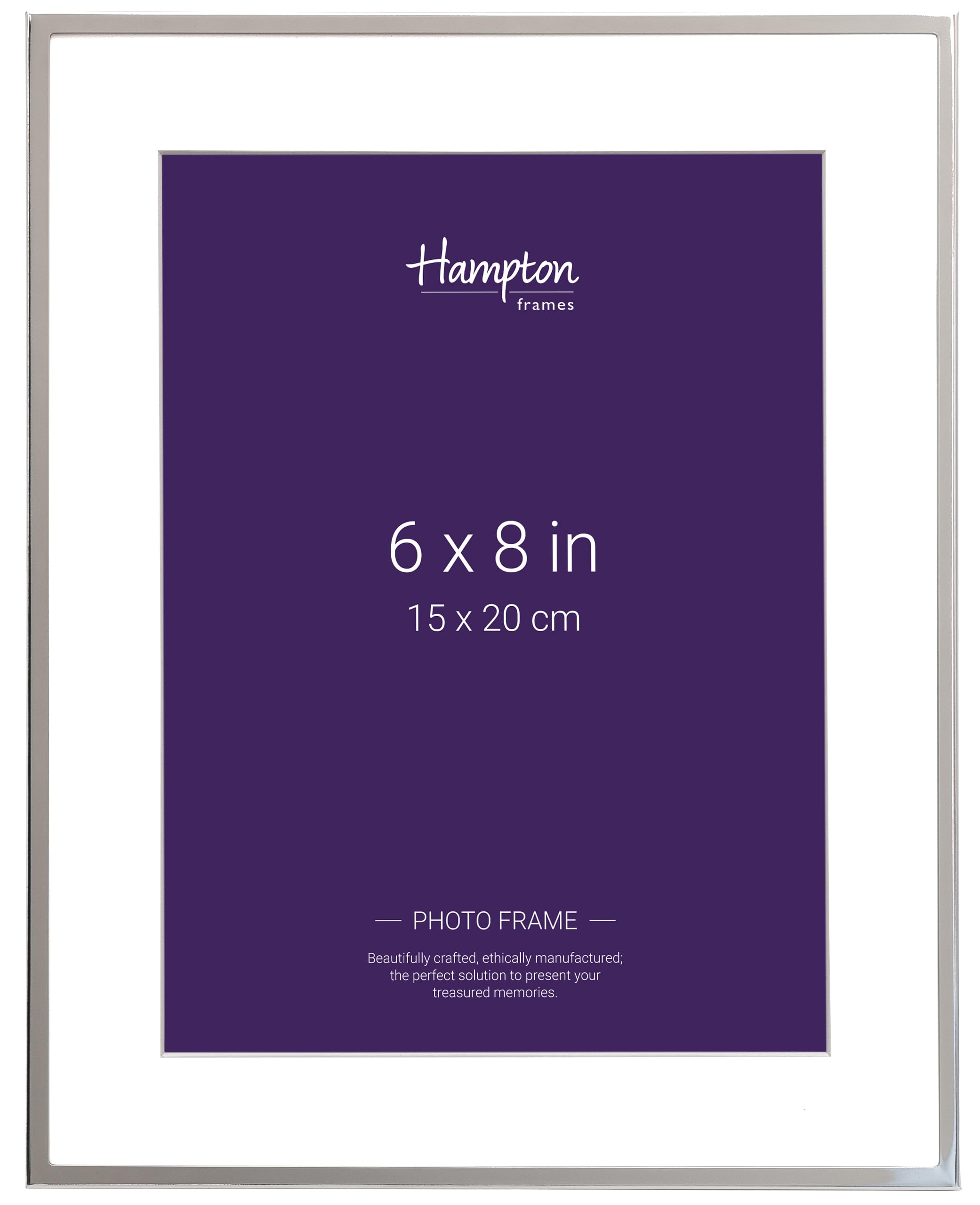 Hampton Frames Silver | Mayfair Plate Photo Frame, 6X8in (15X20cm), Bevel Cut White Mount, Glass Aperture, Freestanding Or Wall Mount | Photo Display For Home Or Office